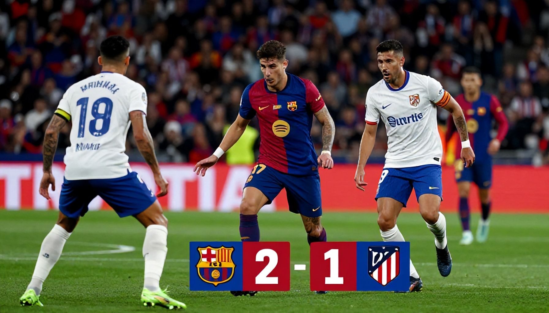 برشلونة ينتصر على أتلتيكو مدريد 2-1 في مباراة حاسمة