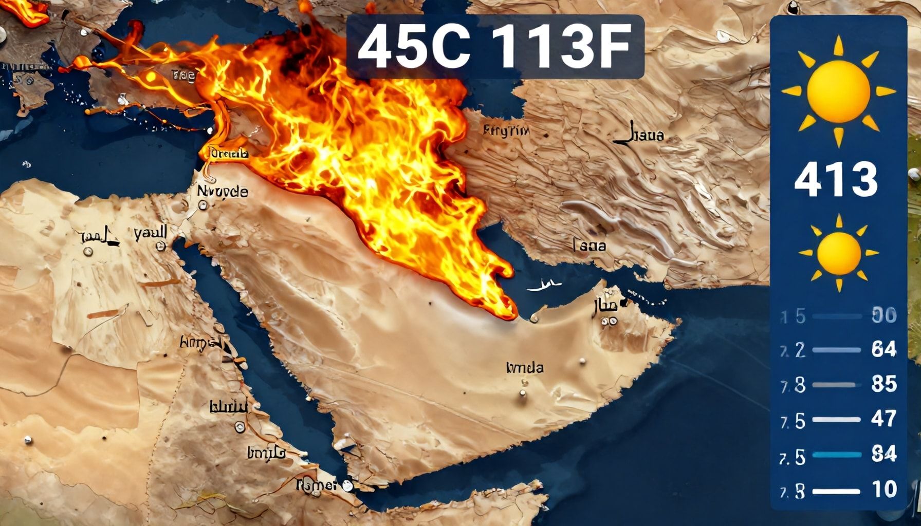 درجات الحرارة ترتفع إلى 45 درجة في الرياض والشرق الأوسط اليوم