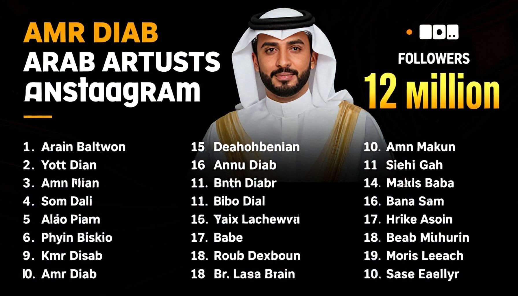 بابا عمرو دياب يتصدر قائمة أكثر الفنانين العرب متابعة على إنستغرام بـ 12 مليون مشاهد