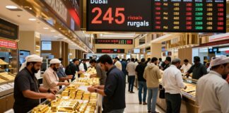 سعر جرام الذهب يلامس 245 ريالاً مع ارتفاع الطلب في بورصة دبي اليوم