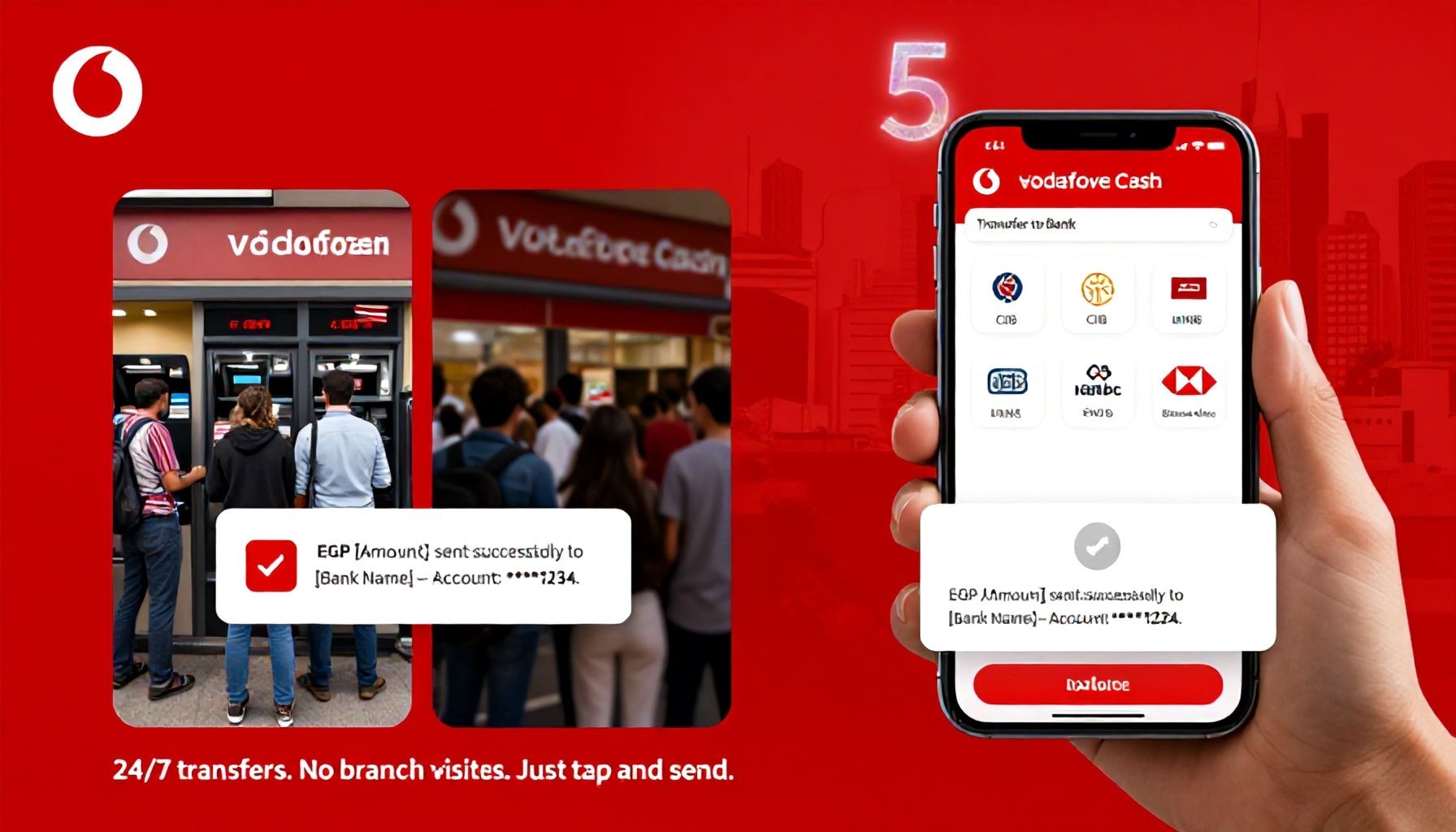 فودافون كاش يسمح بتحويل الرصيد إلى 5 حسابات بنكية مختلفة فورًا