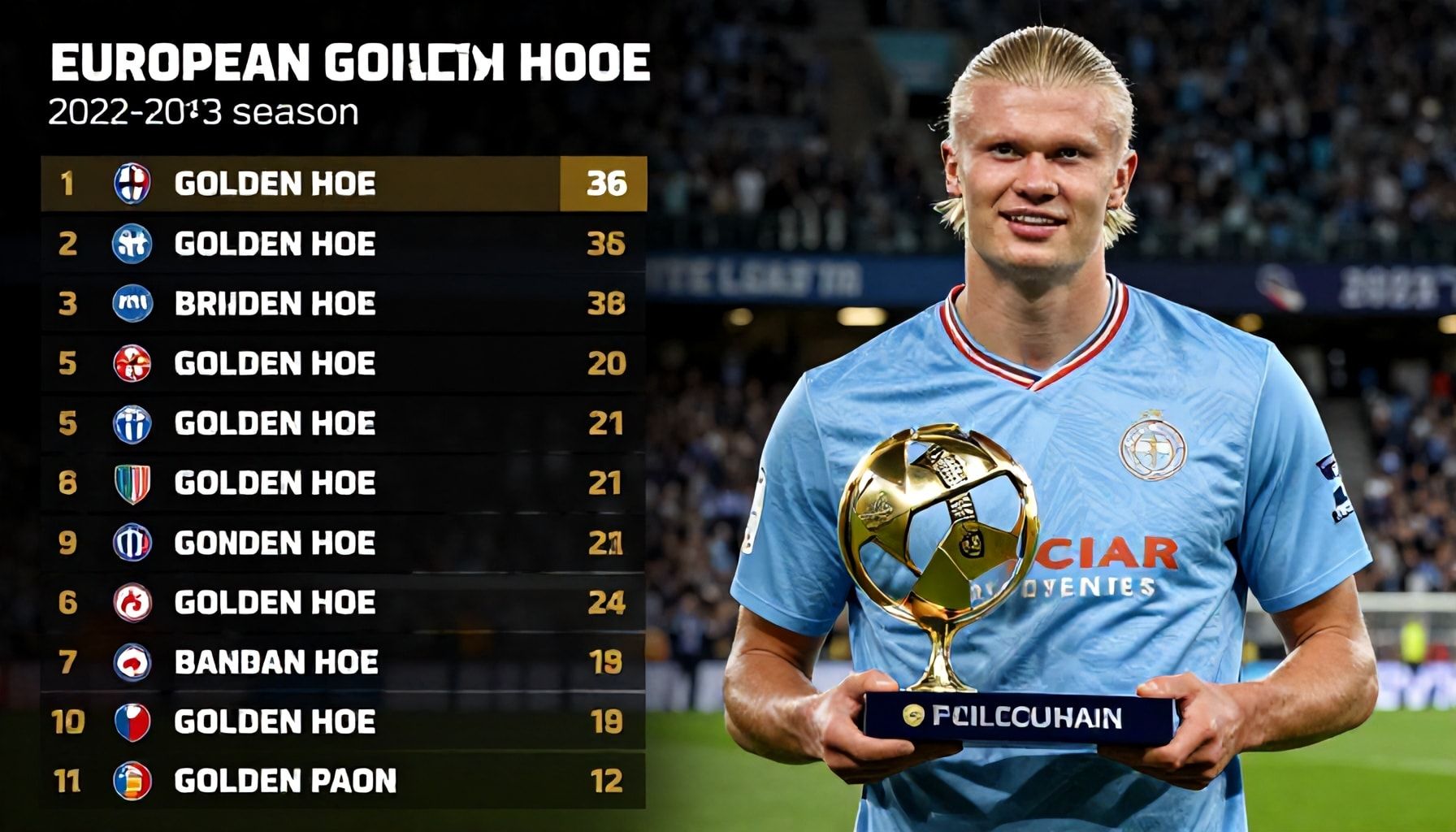 هاaland يتوج بالحذاء الذهبي برصيد 36 هدفًا في موسم 2022-2023