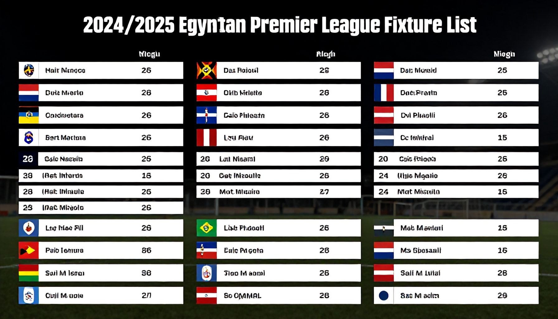 جدول مباريات الدوري المصري الممتاز لموسم 2024/2025 بكافة تواريخه الرسمية