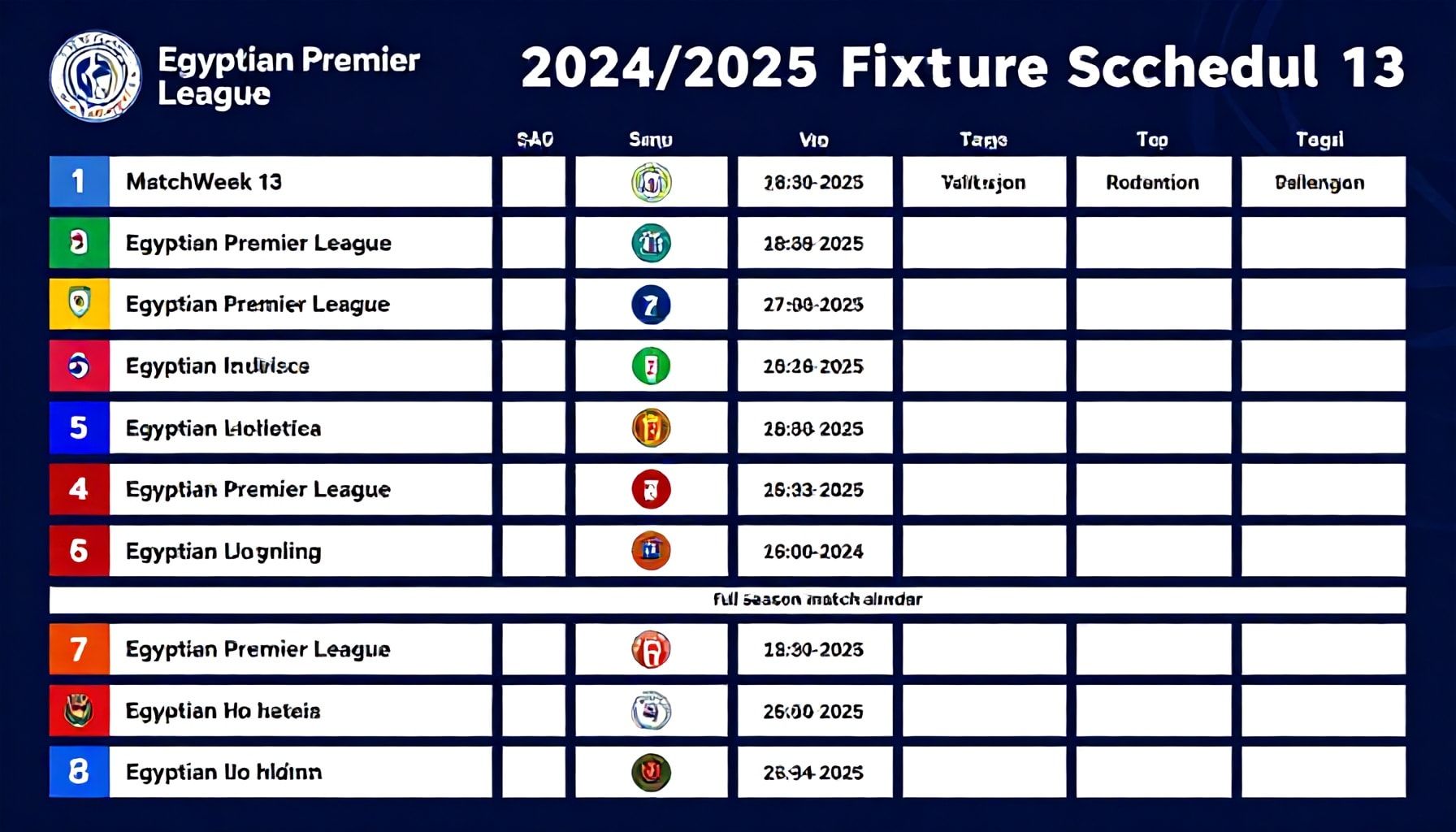 جدول مباريات الدوري المصري 2024/2025 في الجولة الثالثة عشر