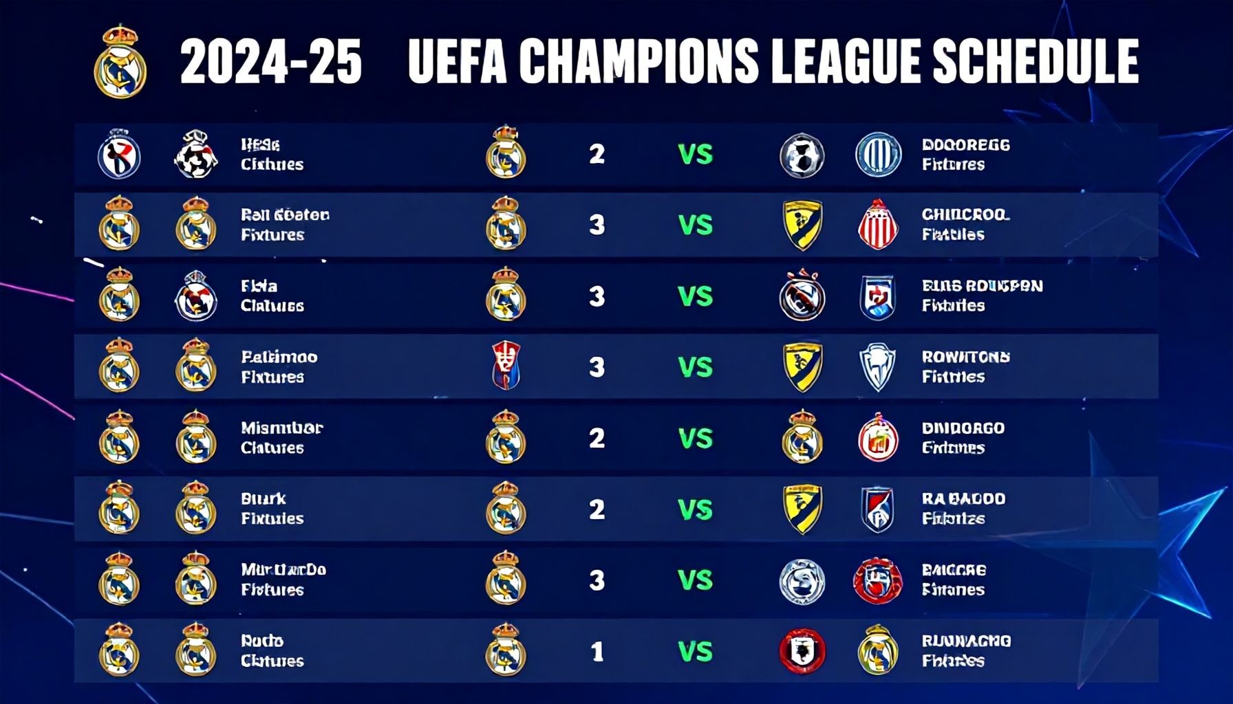 جدول مباريات ريال مدريد في دوري أبطال أوروبا موسم 2024-2025