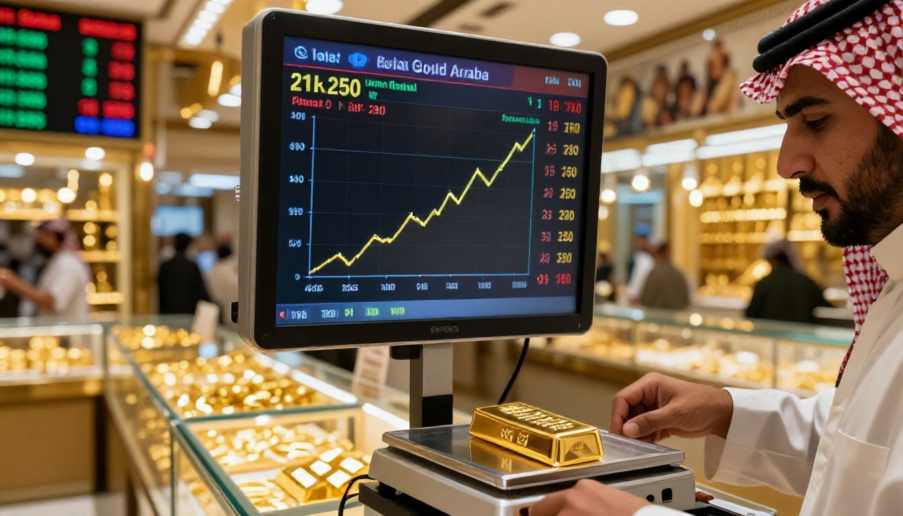 أسعار الذهب عيار 21 ترتفع إلى 250 ريالاً للجرام اليوم في السعودية