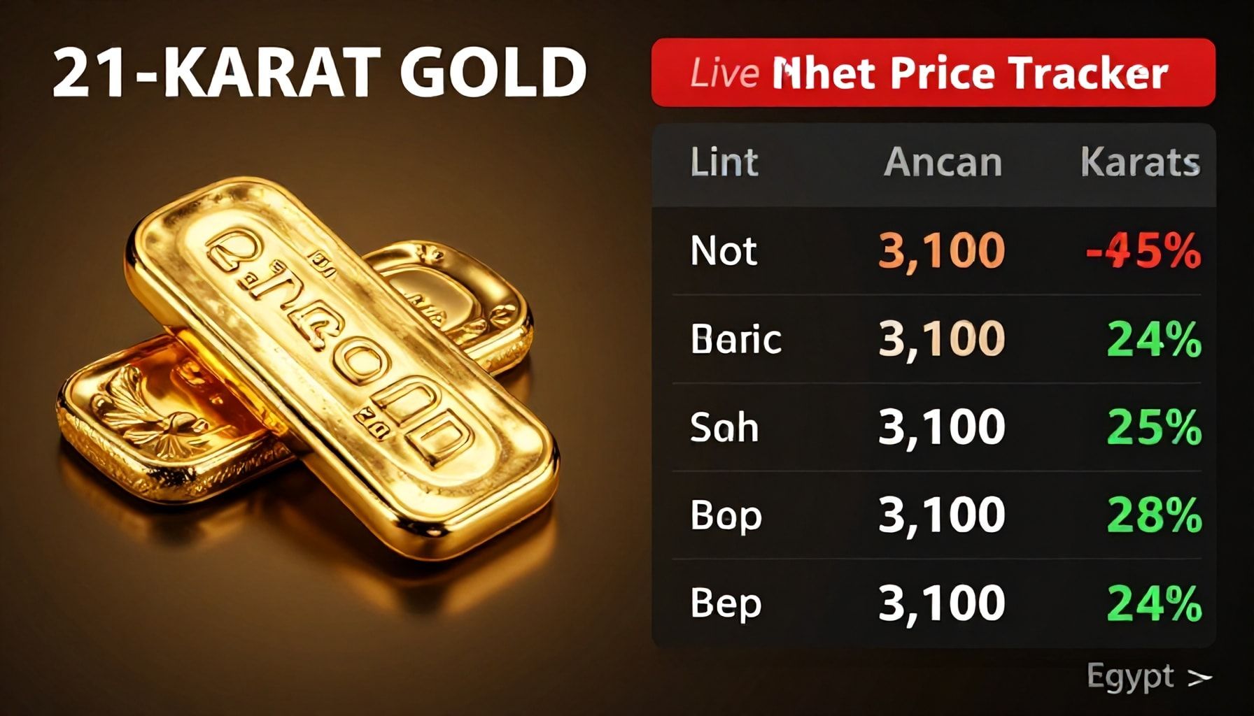 سعر العيار 21 عند 3100 جنيه ومقارنته بالعيارات الأخرى