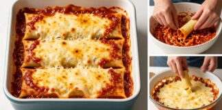 وصفة الكانيلوني الإيطالي الأصلي بثلاث طبقات من الجبن والصوص الأحمر