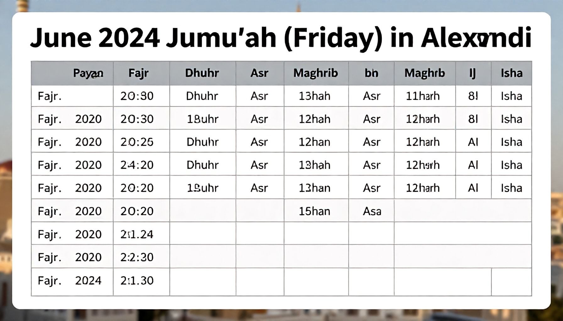 مواعيد صلاة الجمعة في الإسكندرية خلال يونيو 2024