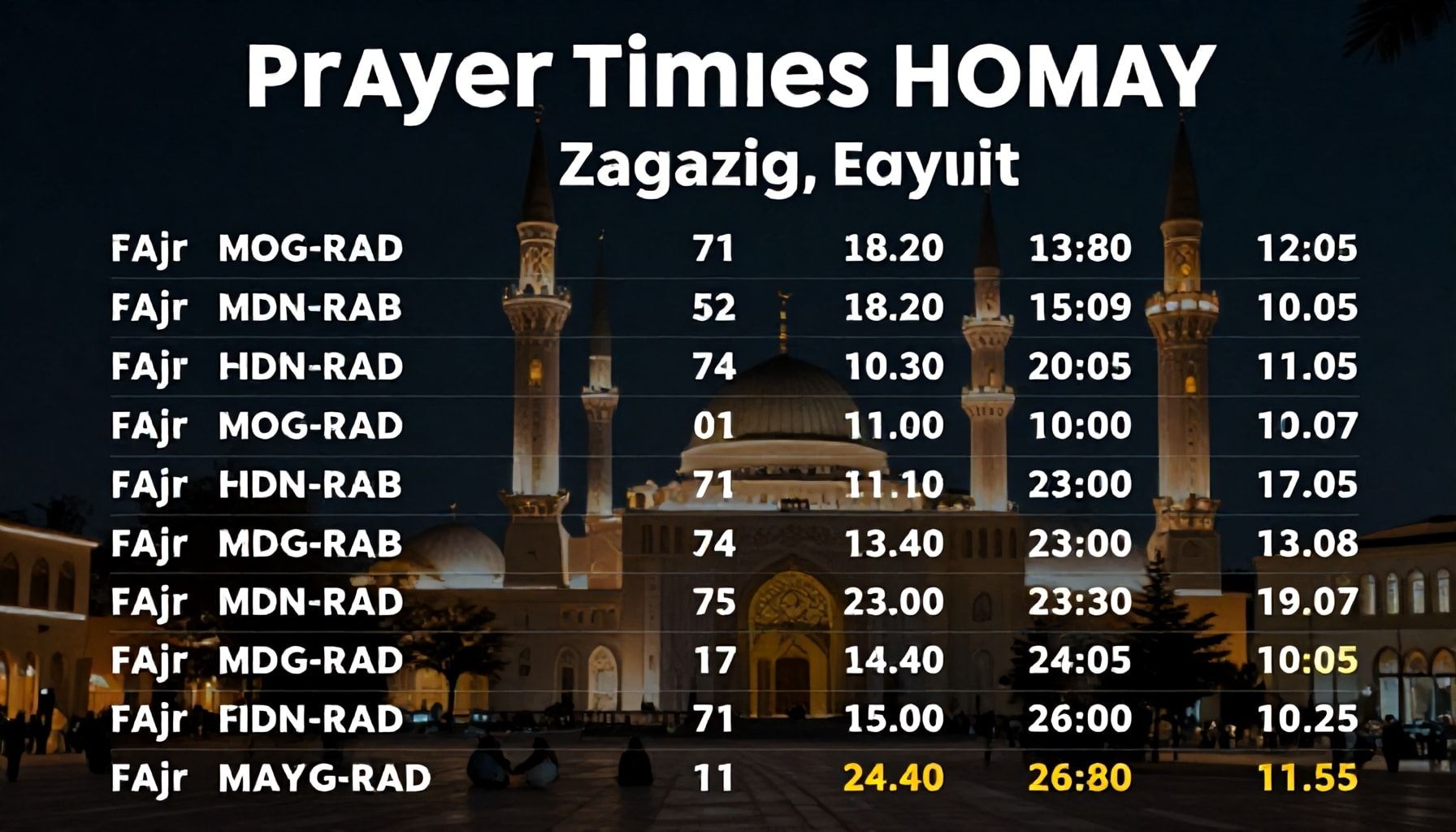 مواقيت الصلاة في الزقازيق اليوم مع أوقات الفجر والمغرب بدقة دقيقة