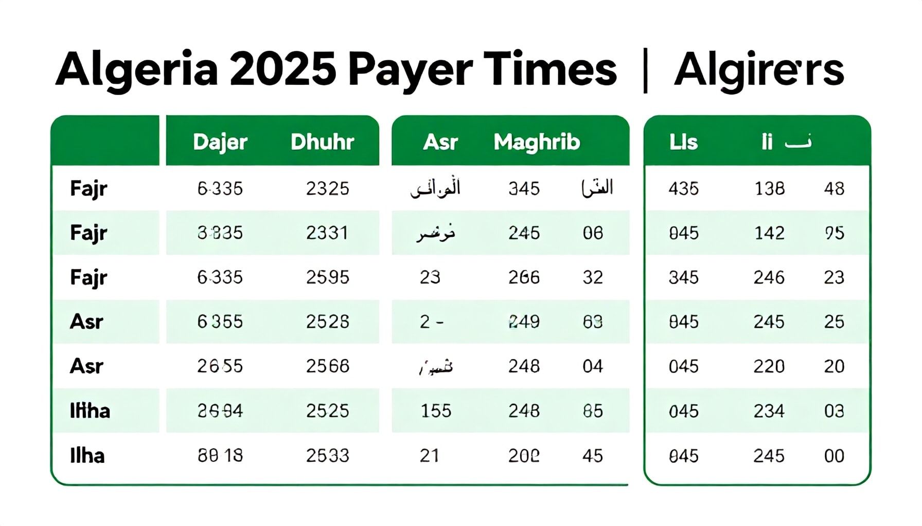 مواقيت الصلاة في الجزائر العاصمة لعام 2025 حسب التقويم الفلكي الرسمي