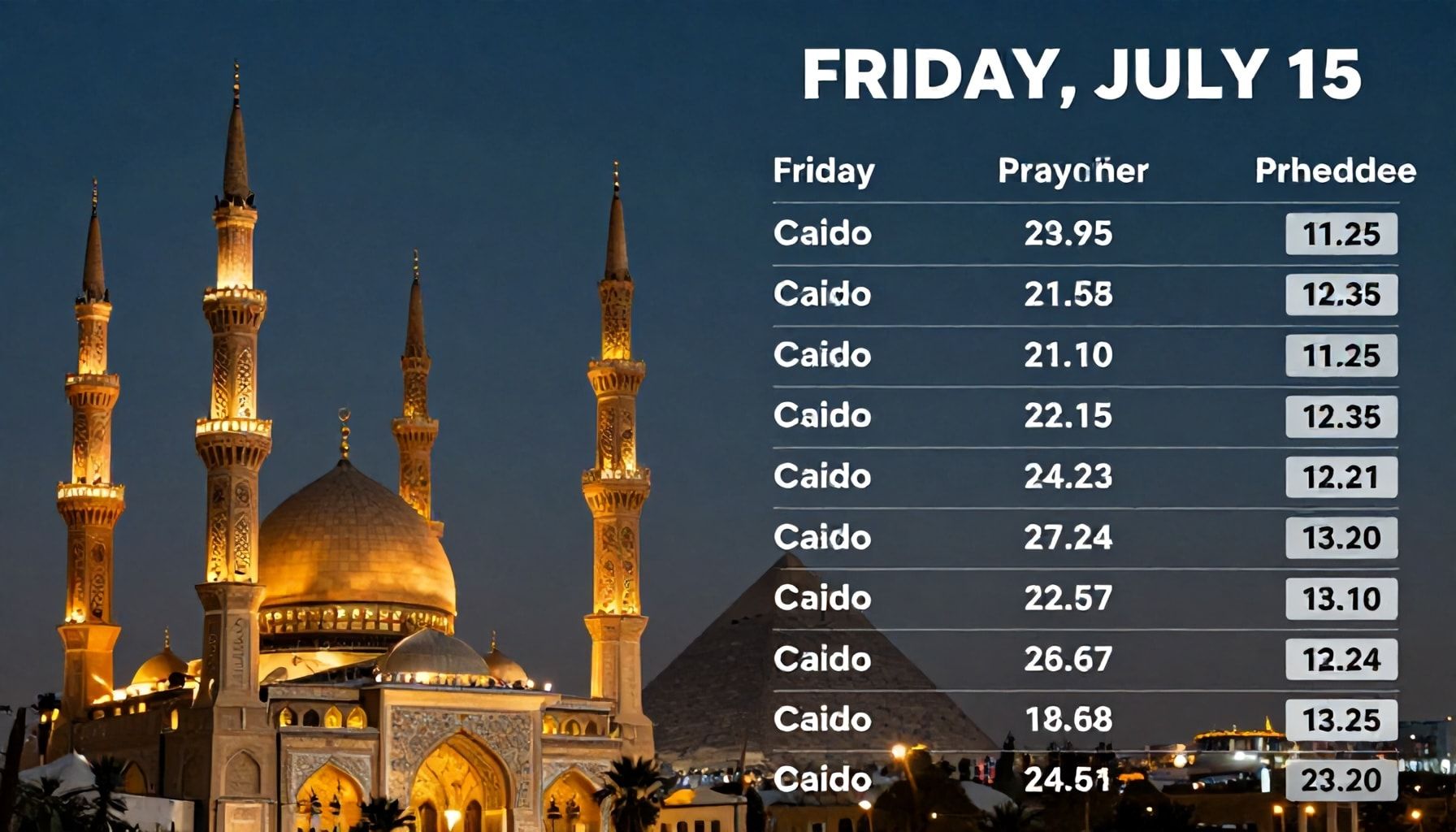 مواقيت الصلاة في القاهرة اليوم الجمعة 15 يوليو مع اختلاف دقيقة عن الرياض