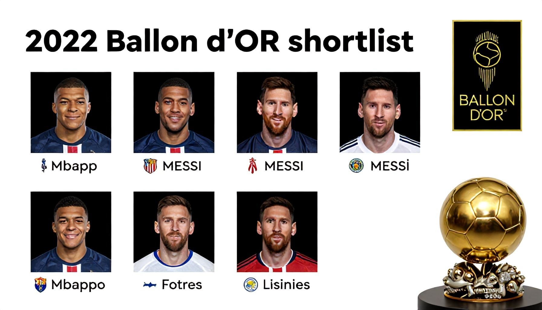 قائمة الكرة الذهبية 2022 تضم مبابي وميسي و14 مرشحًا آخر