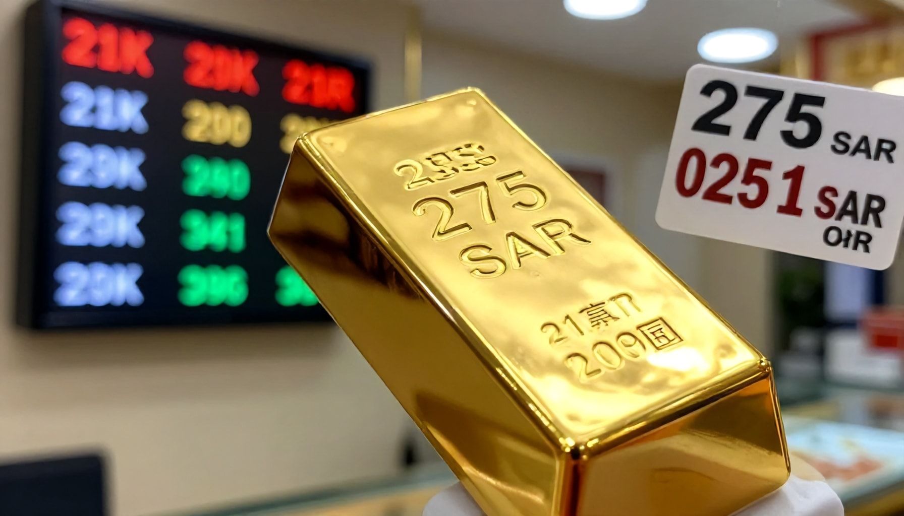 سبيكة الذهب عيار 21 تسجل 275 ريالًا للجرام في السوق المحلي اليوم